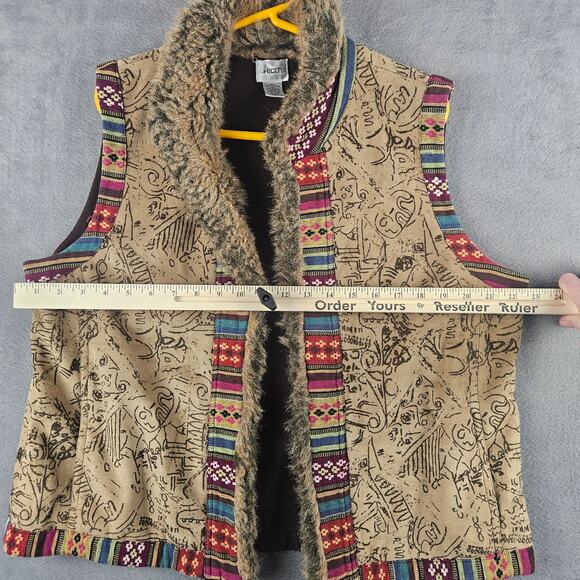 Chico’s Boho Faux Fur Southwestern Vest L  Rustic Tribal Print Festival - Picture 4 of 7